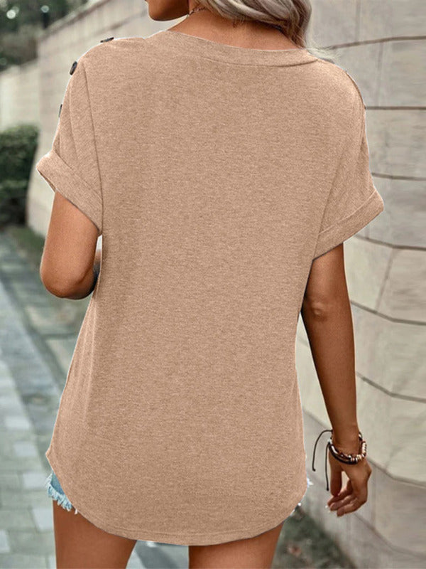 Tops- Women's V Neck Short Sleeves T-Shirt - Perfect for Any Occasion!- - Pekosa Women Clothing