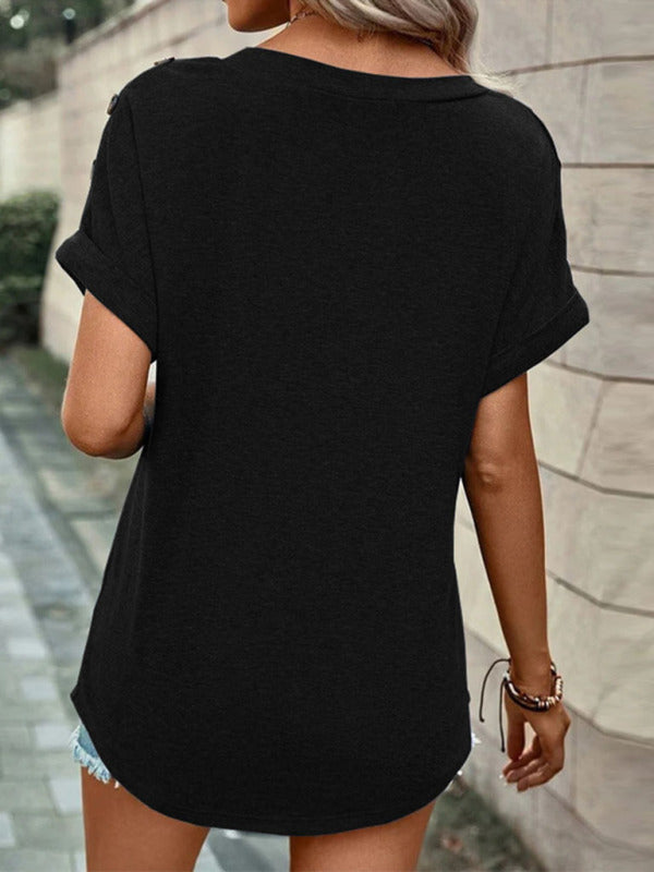 Tops- Women's V Neck Short Sleeves T-Shirt - Perfect for Any Occasion!- - Pekosa Women Clothing