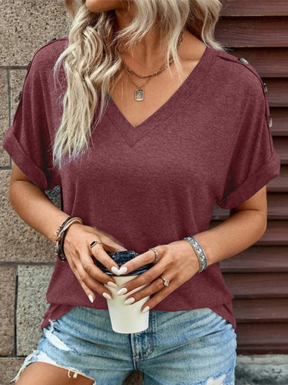 Tops- Women's V Neck Short Sleeves T-Shirt - Perfect for Any Occasion!- - Pekosa Women Clothing