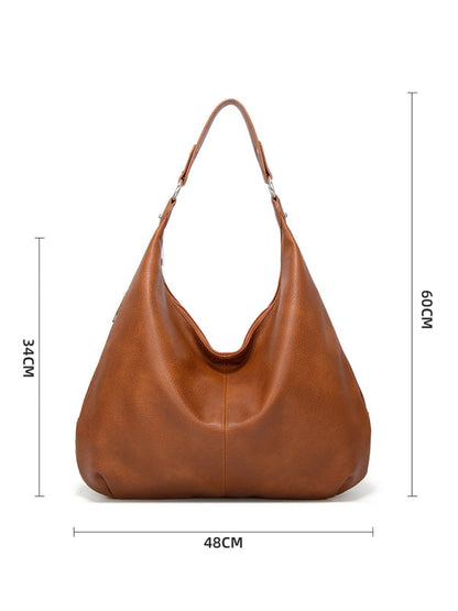 Tote Bags- Tote Shoulder Hobo Bag in Faux Leather- - Pekosa Women Clothing