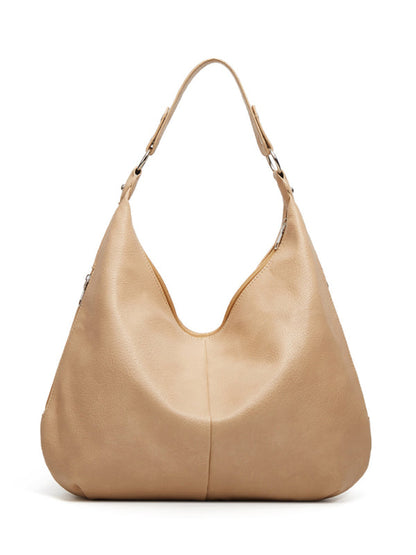 Tote Bags- Tote Shoulder Hobo Bag in Faux Leather- Cracker khaki- Pekosa Women Clothing