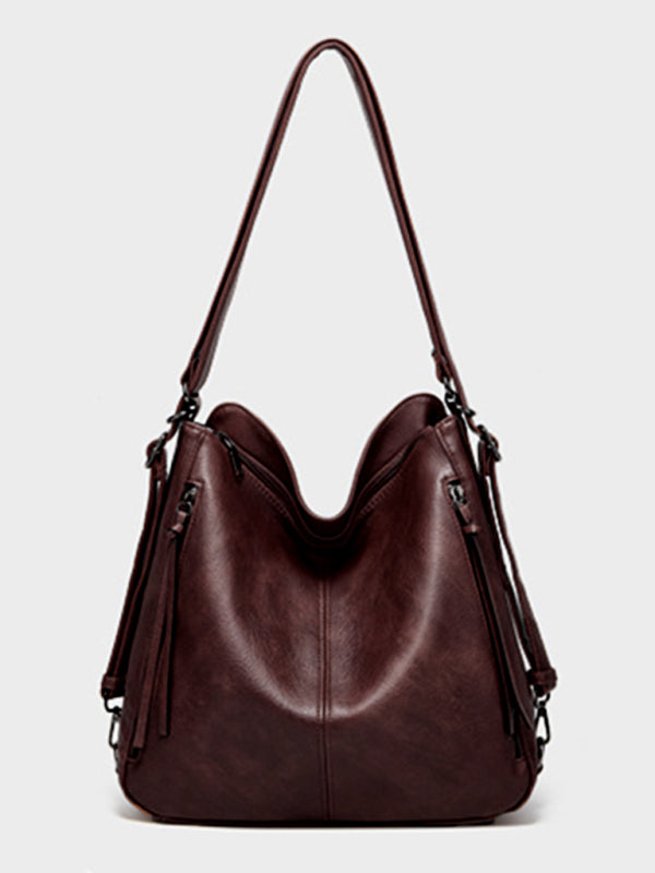 Tote Bags- Tote Shoulder Hobo Handbag in Faux Leather- Wine Red- Pekosa Women Clothing