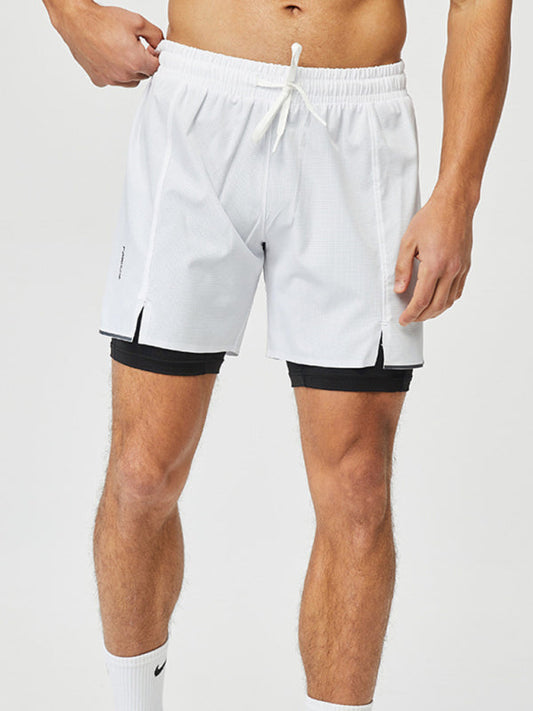 Training Shorts- Men's Quick-Drying 2-IN-1 Training Shorts for Athletes- White- Pekosa Women Clothing