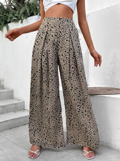 Trousers- Boho Ditsy Floral Trousers for Women - Wide-Leg Pants- - Pekosa Women Clothing