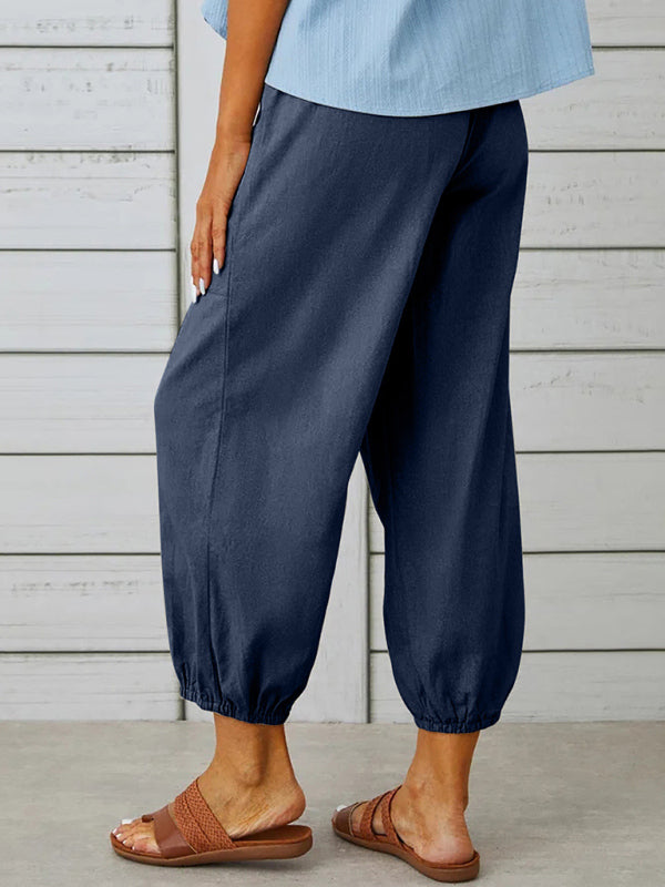 Trousers- Cotton Linen Adjustable Waist Pants- - Pekosa Women Clothing