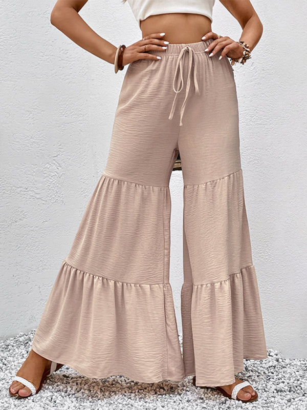 Trousers- Drawstring Culottes - Tiered Casual Trousers Pants- - Pekosa Women Clothing