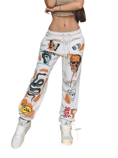 Trousers- Halloween Adjustable High Waist Fleece Trousers - Spooky Print Pants- - Pekosa Women Clothing