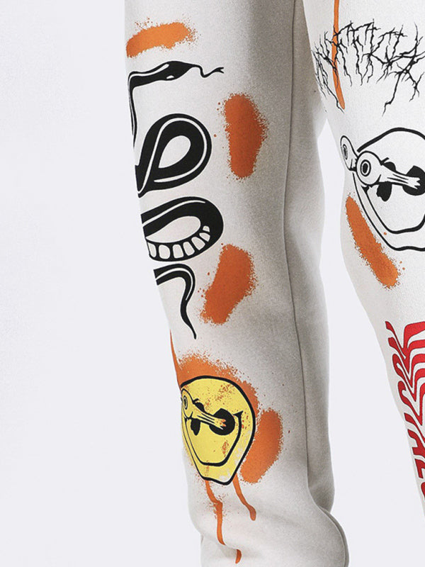 Trousers- Halloween Adjustable High Waist Fleece Trousers - Spooky Print Pants- - Pekosa Women Clothing