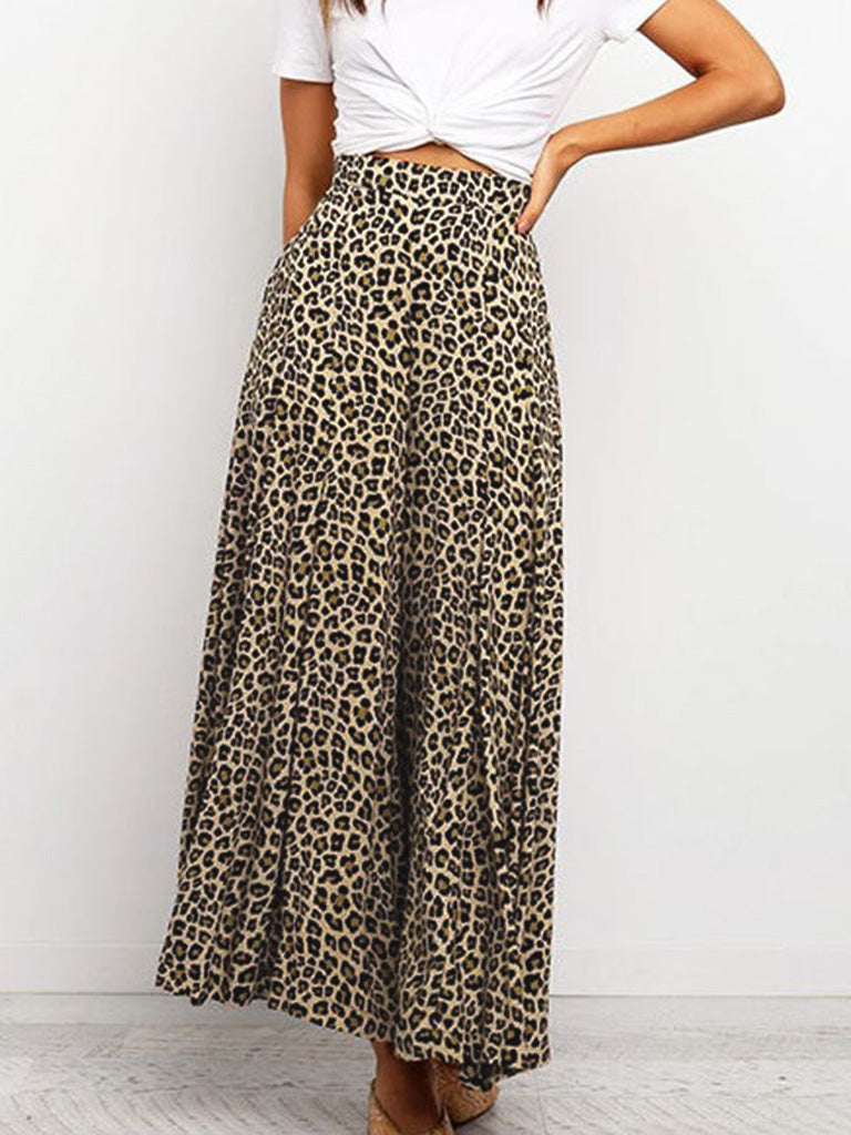 Trousers- High-Waisted Wide-Leg Pants - Leopard Palazzo Trousers!- - Pekosa Women Clothing