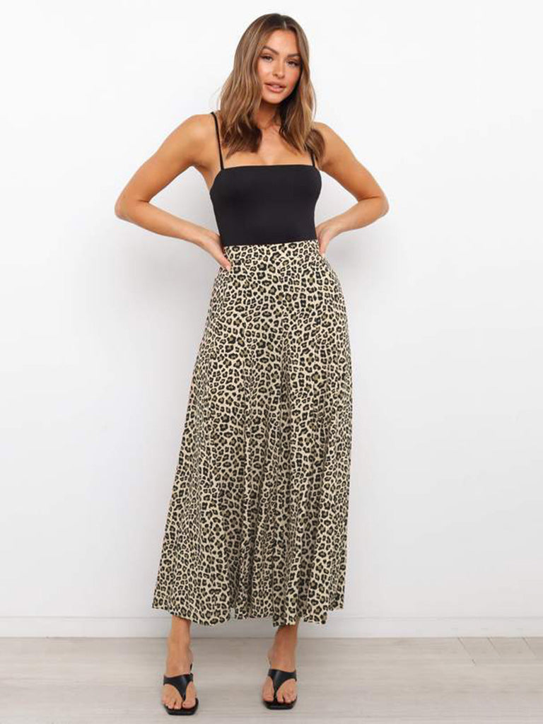 Trousers- High-Waisted Wide-Leg Pants - Leopard Palazzo Trousers!- - Pekosa Women Clothing