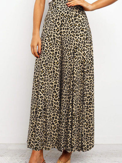 Trousers- High-Waisted Wide-Leg Pants - Leopard Palazzo Trousers!- - Pekosa Women Clothing