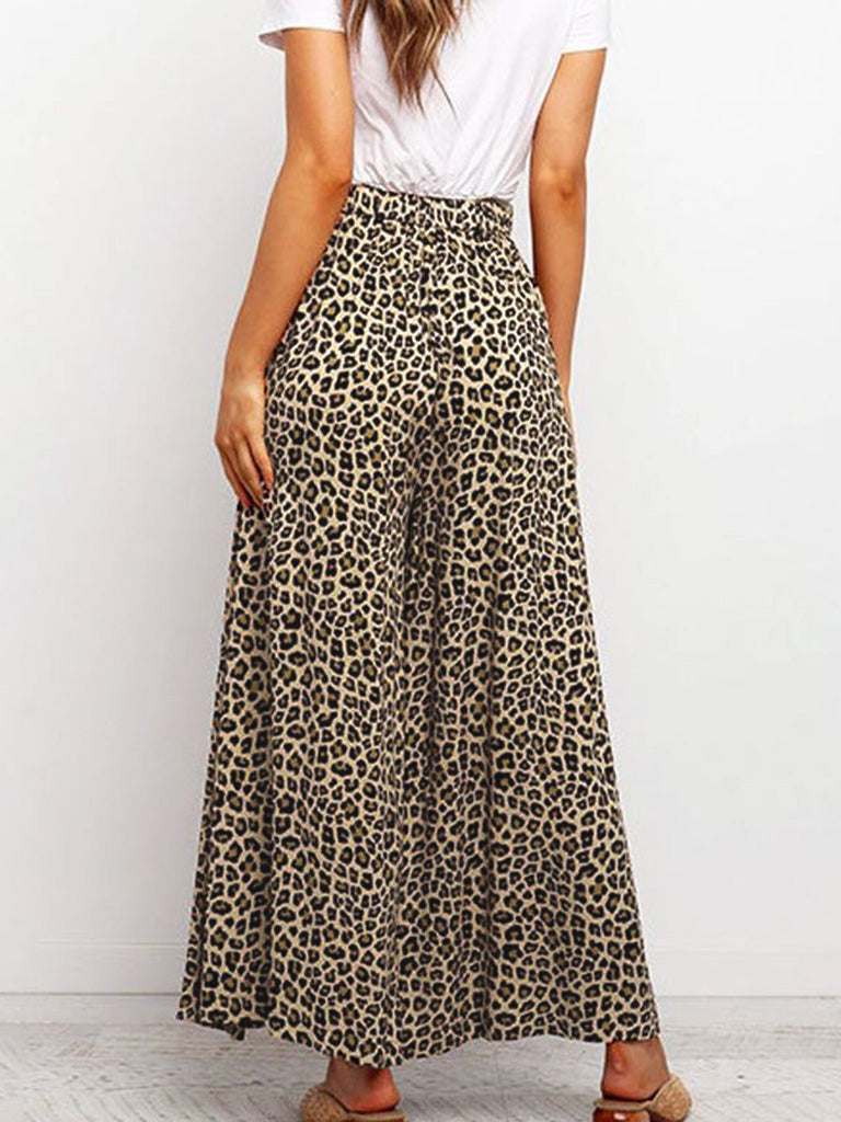 Trousers- High-Waisted Wide-Leg Pants - Leopard Palazzo Trousers!- - Pekosa Women Clothing