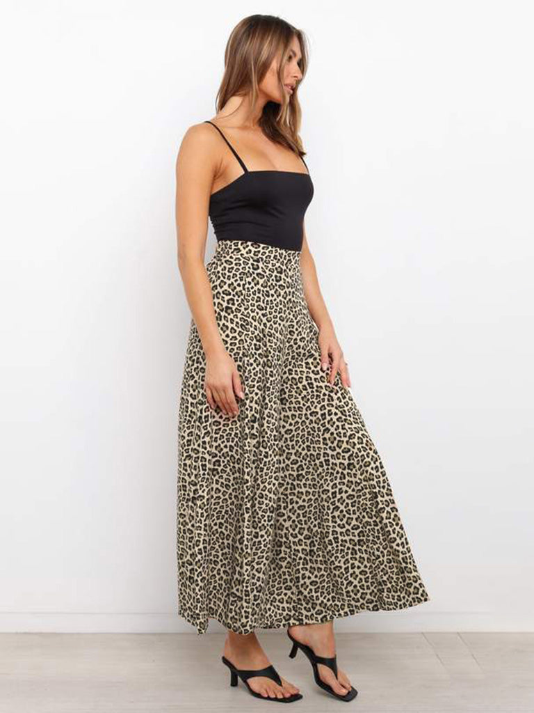 Trousers- High-Waisted Wide-Leg Pants - Leopard Palazzo Trousers!- - Pekosa Women Clothing