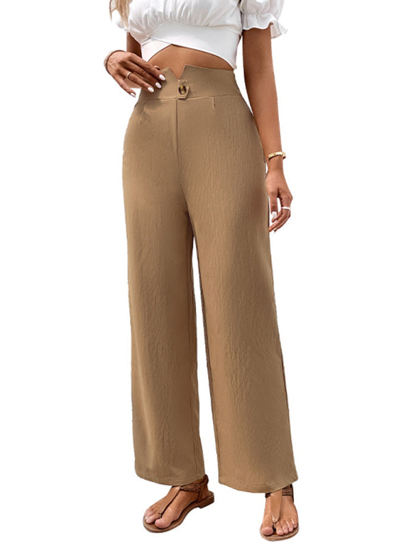 Trousers- Solid High Rise Straight Trousers Pants- - Pekosa Women Clothing