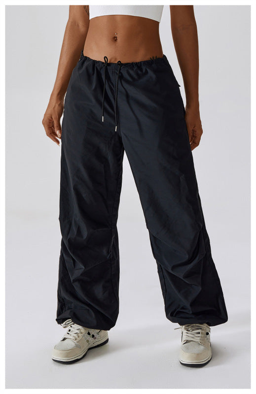 Trousers- Solid Parachute Cargo Trousers - Pants- Black- Pekosa Women Clothing