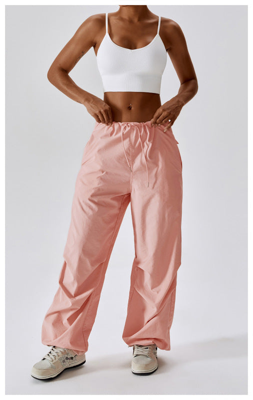 Trousers- Solid Parachute Cargo Trousers - Pants- Pink- Pekosa Women Clothing