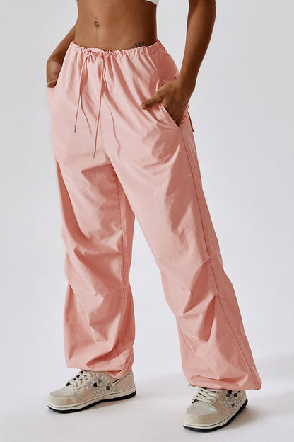 Trousers- Solid Parachute Cargo Trousers - Pants- - Pekosa Women Clothing