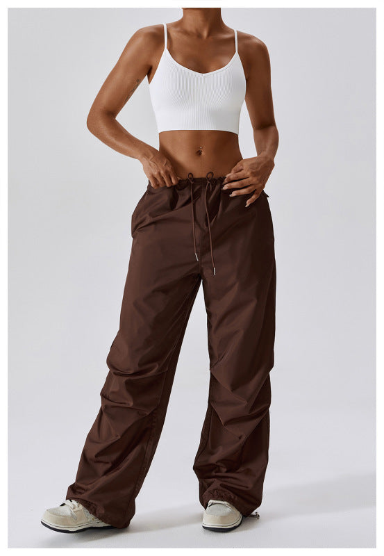 Trousers- Solid Parachute Cargo Trousers - Pants- Coffee- Pekosa Women Clothing