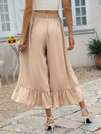 Trousers- Solid Wide Leg Slouchy Culottes - Pants- - Pekosa Women Clothing