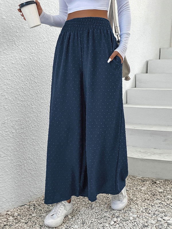 Trousers- Swiss Dot Wide-leg Trousers - High Rise Pants- - Pekosa Women Clothing