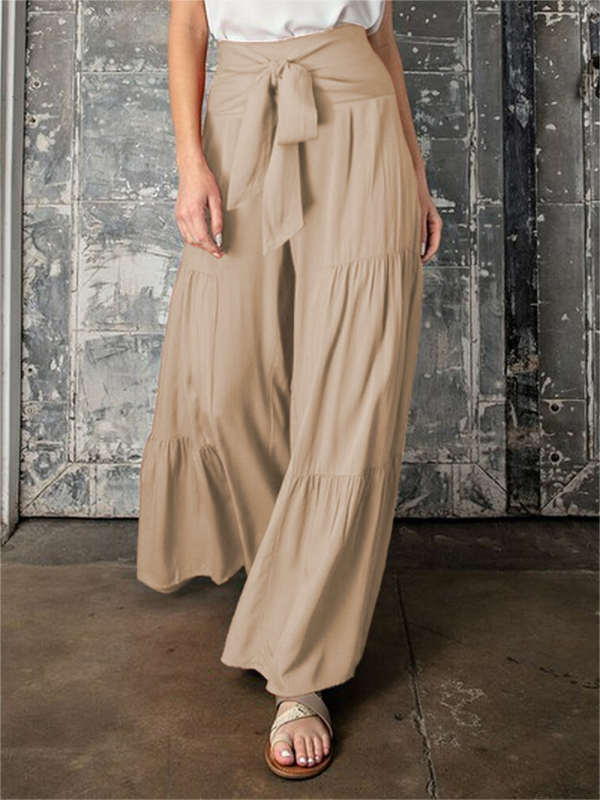 Trousers- Wide Leg High-Waisted Palazzo Trousers - Pants- Cracker khaki- Pekosa Women Clothing