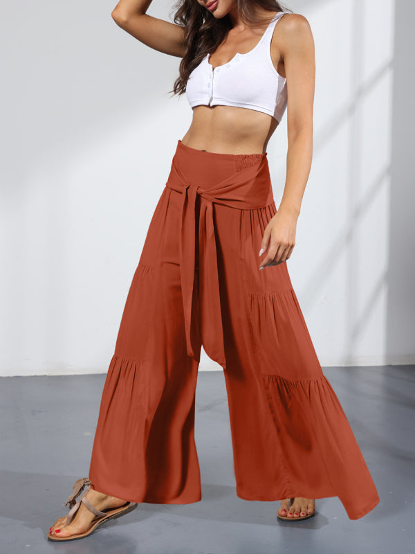 Trousers- Wide Leg High-Waisted Palazzo Trousers - Pants- - Pekosa Women Clothing