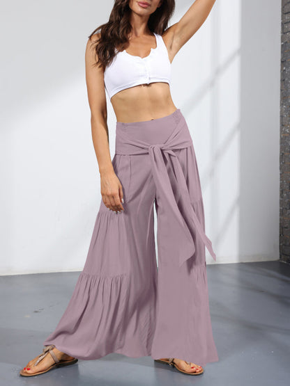 Trousers- Wide Leg High-Waisted Palazzo Trousers - Pants- - Pekosa Women Clothing