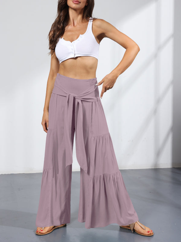 Trousers- Wide Leg High-Waisted Palazzo Trousers - Pants- - Pekosa Women Clothing