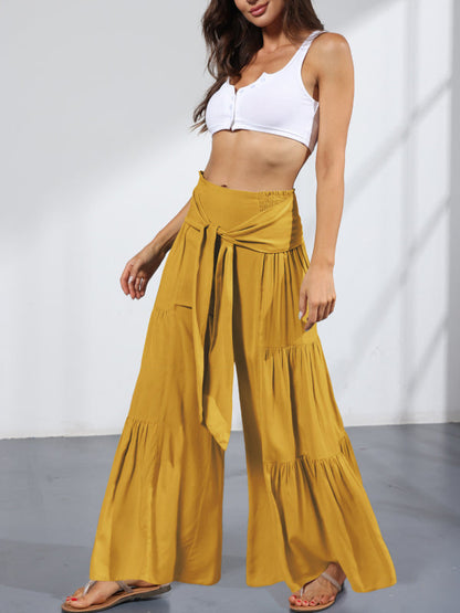 Trousers- Wide Leg High-Waisted Palazzo Trousers - Pants- - Pekosa Women Clothing