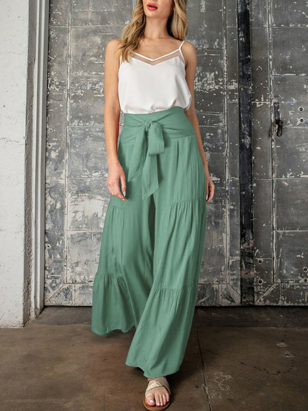 Trousers- Wide Leg High-Waisted Palazzo Trousers - Pants- - Pekosa Women Clothing