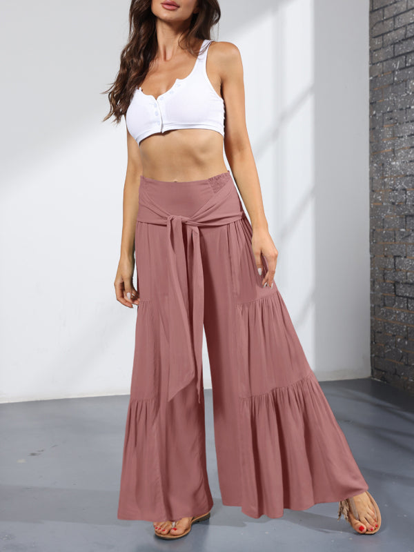 Trousers- Wide Leg High-Waisted Palazzo Trousers - Pants- - Pekosa Women Clothing