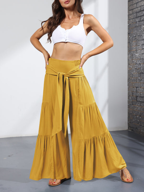 Trousers- Wide Leg High-Waisted Palazzo Trousers - Pants- - Pekosa Women Clothing