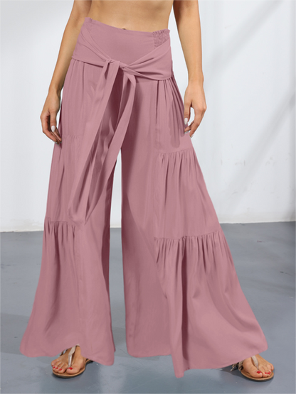 Trousers- Wide Leg High-Waisted Palazzo Trousers - Pants- Lotus root Pink- Pekosa Women Clothing