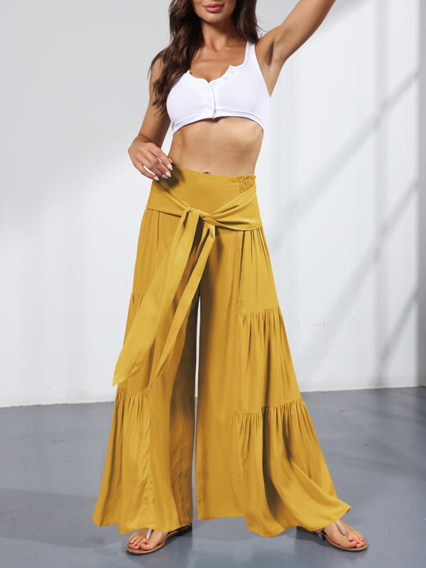 Trousers- Wide Leg High-Waisted Palazzo Trousers - Pants- - Pekosa Women Clothing