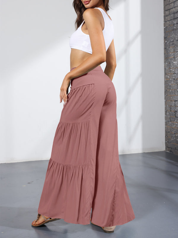 Trousers- Wide Leg High-Waisted Palazzo Trousers - Pants- - Pekosa Women Clothing