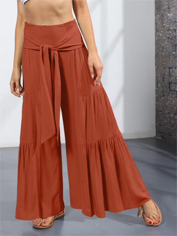 Trousers- Wide Leg High-Waisted Palazzo Trousers - Pants- Brick red- Pekosa Women Clothing