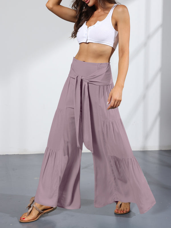 Trousers- Wide Leg High-Waisted Palazzo Trousers - Pants- - Pekosa Women Clothing