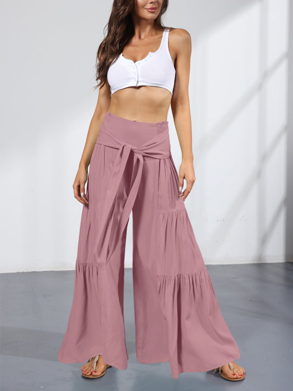 Trousers- Wide Leg High-Waisted Palazzo Trousers - Pants- - Pekosa Women Clothing