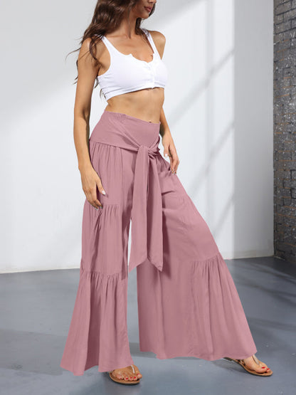 Trousers- Wide Leg High-Waisted Palazzo Trousers - Pants- - Pekosa Women Clothing