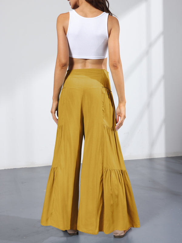 Trousers- Wide Leg High-Waisted Palazzo Trousers - Pants- - Pekosa Women Clothing