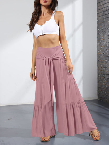 Trousers- Wide Leg High-Waisted Palazzo Trousers - Pants- - Pekosa Women Clothing