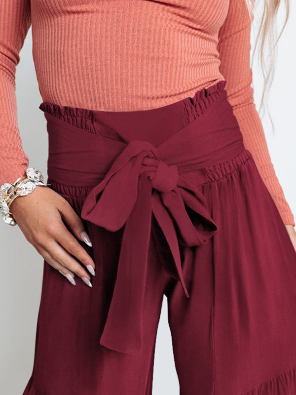 Trousers- Wide Leg High-Waisted Palazzo Trousers - Pants- - Pekosa Women Clothing