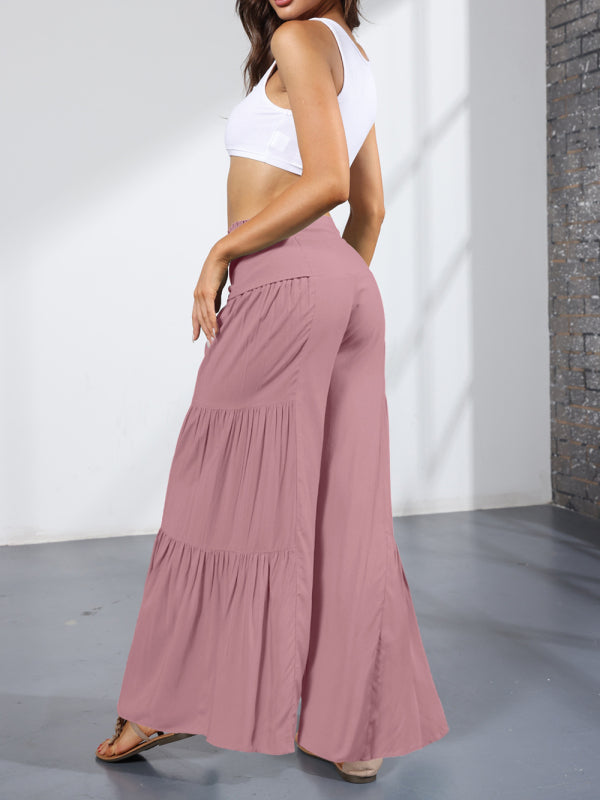 Trousers- Wide Leg High-Waisted Palazzo Trousers - Pants- - Pekosa Women Clothing