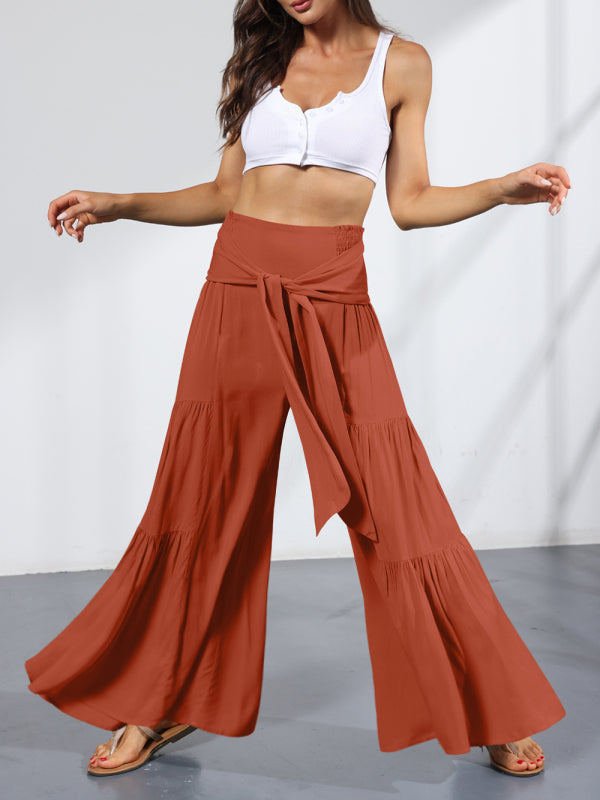 Trousers- Wide Leg High-Waisted Palazzo Trousers - Pants- - Pekosa Women Clothing