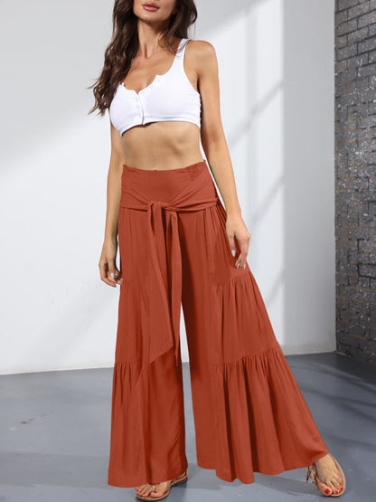 Trousers- Wide Leg High-Waisted Palazzo Trousers - Pants- - Pekosa Women Clothing