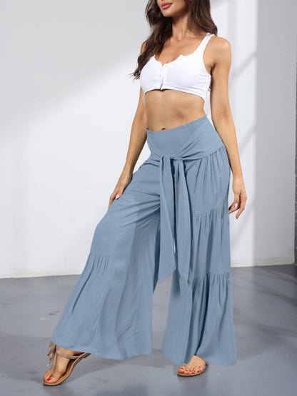 Trousers- Wide Leg High-Waisted Palazzo Trousers - Pants- - Pekosa Women Clothing