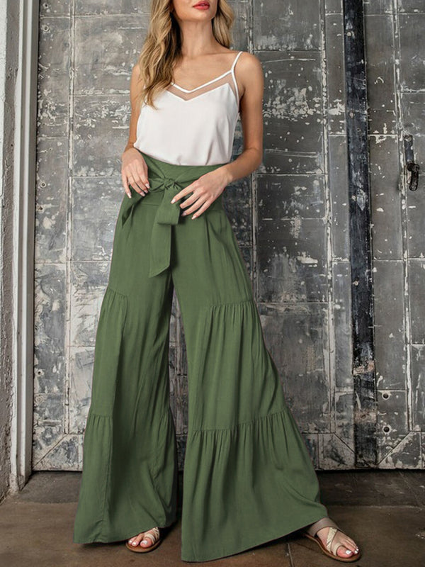 Trousers- Wide Leg High-Waisted Palazzo Trousers - Pants- - Pekosa Women Clothing