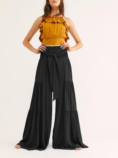 Trousers- Wide Leg High-Waisted Palazzo Trousers - Pants- - Pekosa Women Clothing