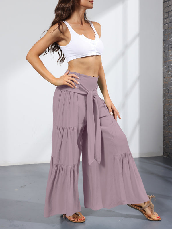 Trousers- Wide Leg High-Waisted Palazzo Trousers - Pants- - Pekosa Women Clothing