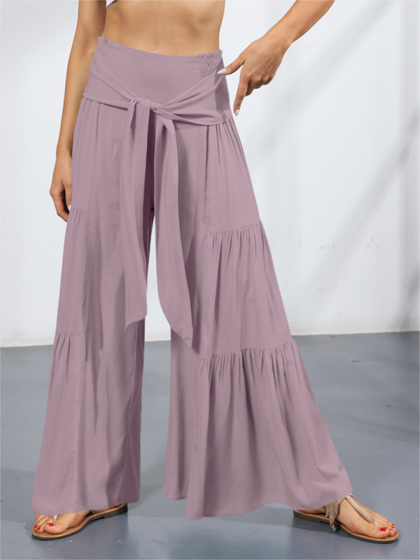 Trousers- Wide Leg High-Waisted Palazzo Trousers - Pants- dark purple- Pekosa Women Clothing